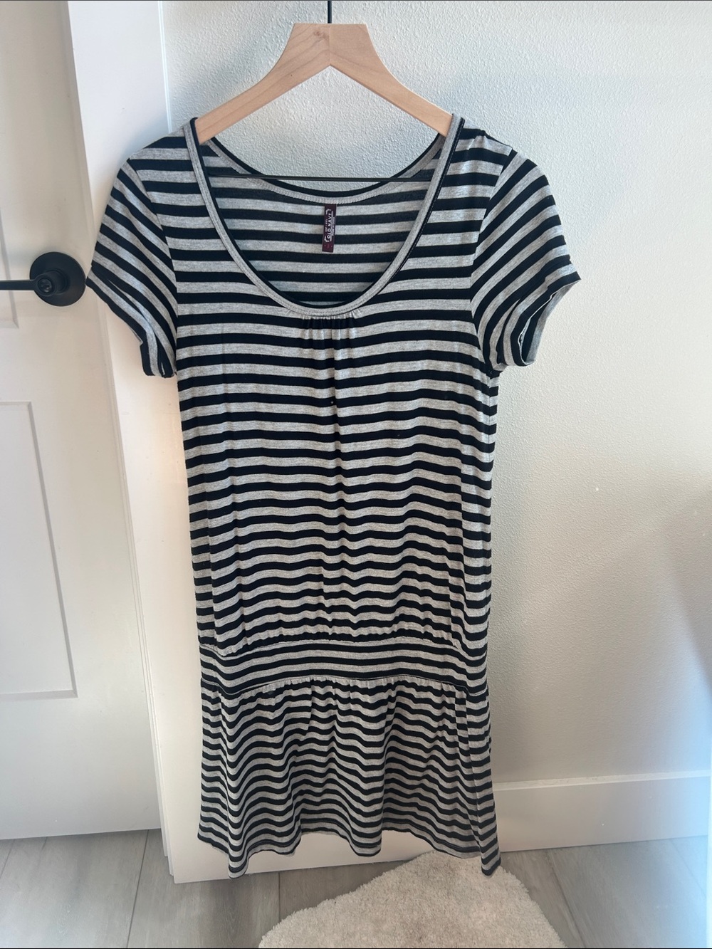 Old Navy Black and White Striped Short-Sleeve Tee Dress